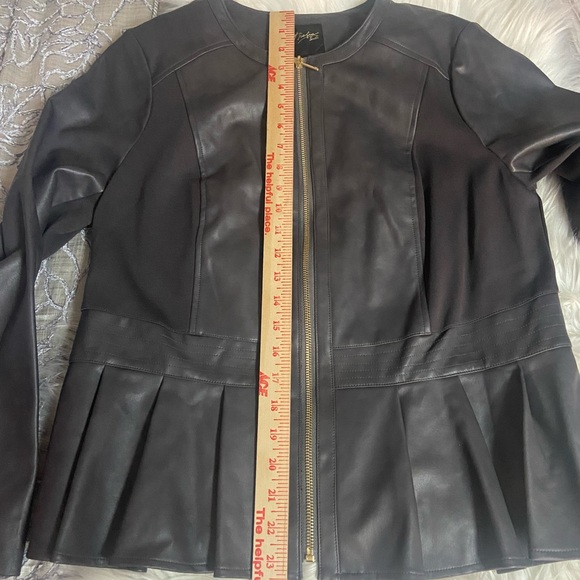 Thalia Sodi Sz L Charcoal Gray Faux Leather Collarless Women’s Jacket - Picture 9 of 16